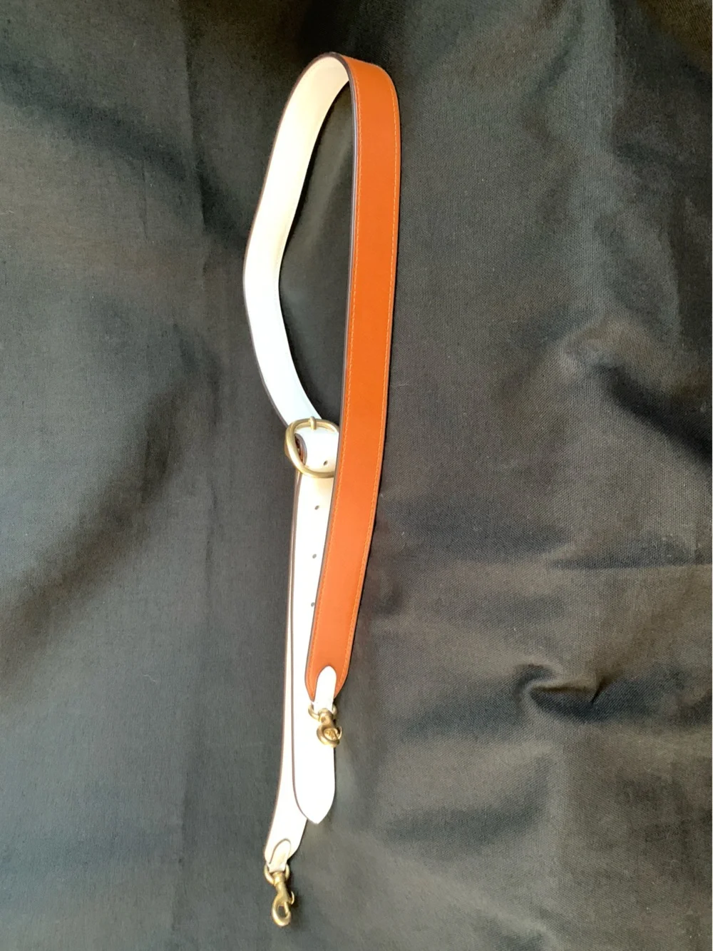 Coach White Patent Leather & Brown Leather Purse Strap w/Embossed Gold Hardware